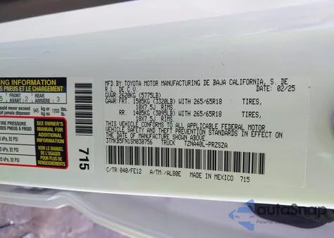 2025 Toyota Tacoma Trd Sport 2Wd z USA, uszkodzony, nr VIN 3TMKB5FN1SM030756